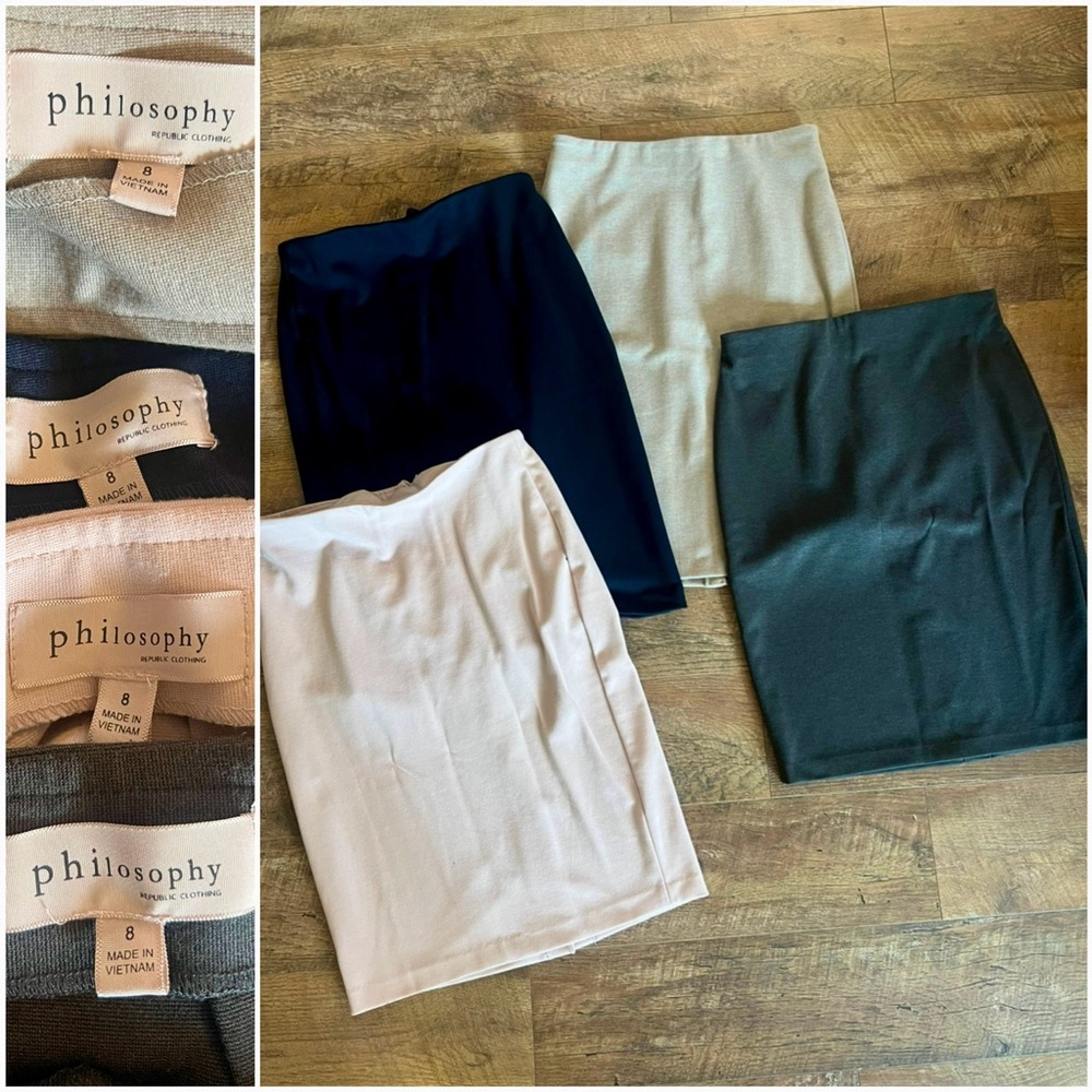 LOT OF 4!! Philosophy Women's Skirt Collection - Navy, Blush, Gray, Tan Size 8